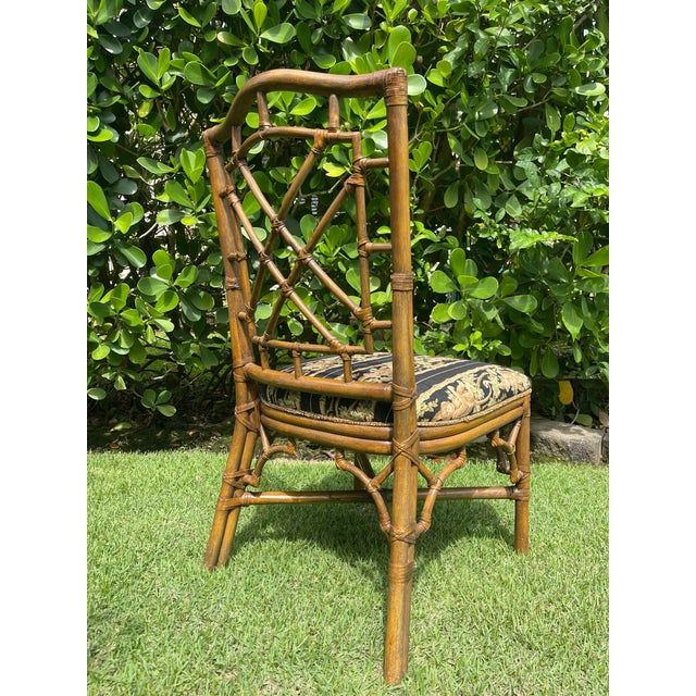 Brown Vintage Palm Beach Regency Fretwork Rattan Dining Chairs | Set of 4 For Sale - Image 8 of 12