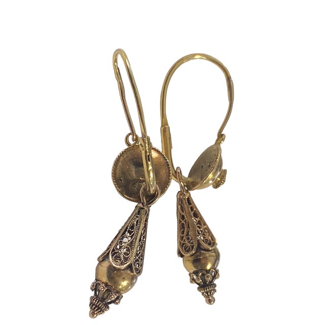 Antique Gold Portuguese 18k Filigree Bomb Drop Earrings For Sale - Image 11 of 11