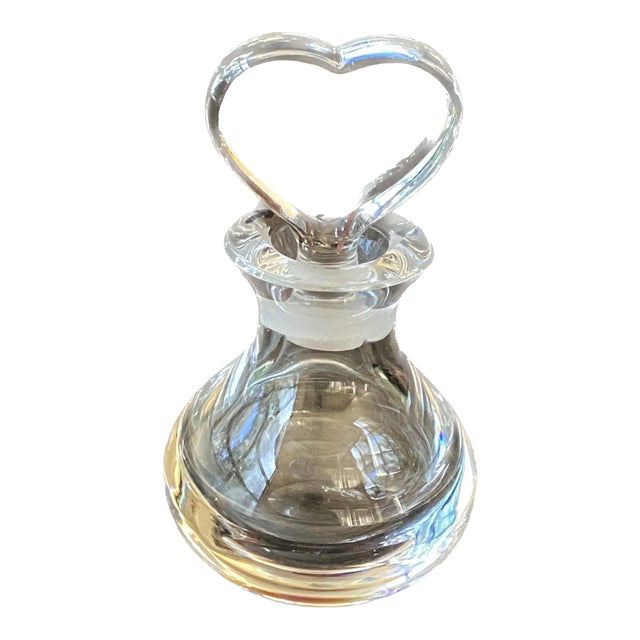 1950s Orrefors Sweden Crystal Perfume Bottle Heart Shaped Stopper - Signed For Sale
