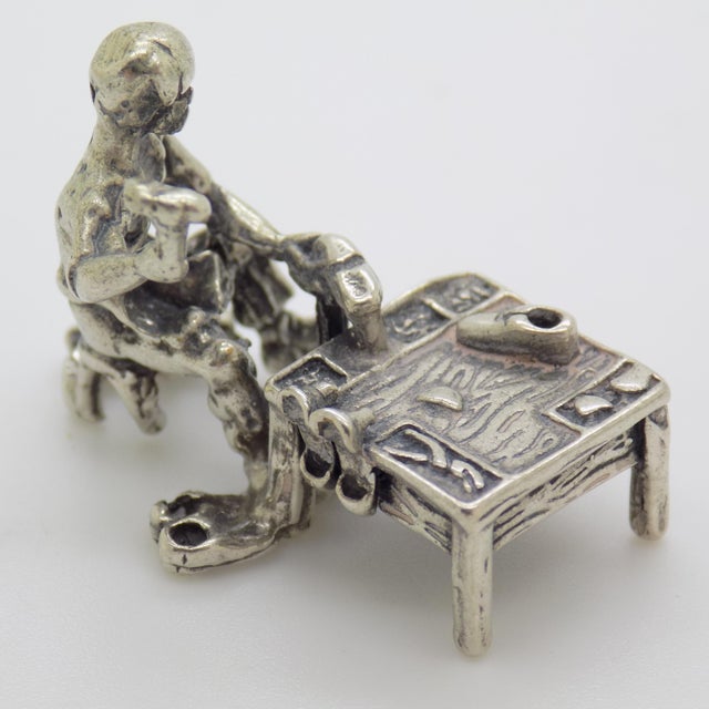 1980s Vintage Italian Handmade Genuine Silver Shoemaker at Work Figurine Miniature For Sale - Image 5 of 11