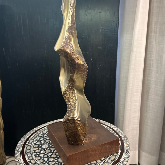 Richard Barr Cast Brass Brutalist Abstract Lamp With Custom Shade for Laurel Lighting Co. For Sale - Image 9 of 12