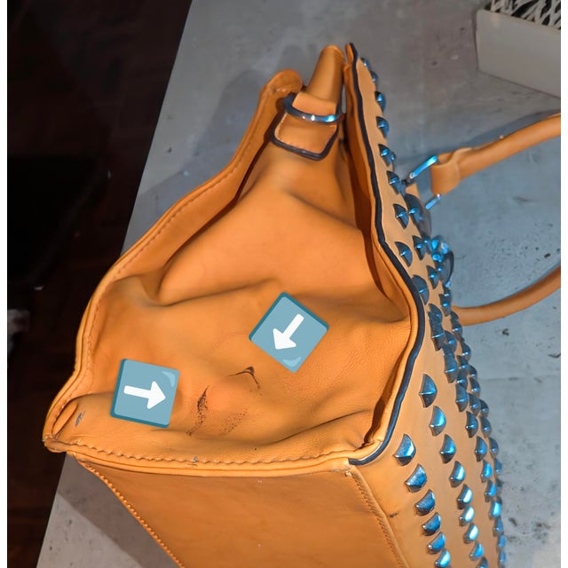 Metal Late 1990s Studded Camel Colored Large Tote For Sale - Image 7 of 7