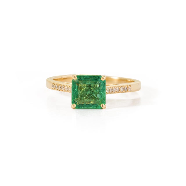 VR Jewels 1.63ct Square Cut Zambian Emerald Diamond 14k Gold Victorian Engagement Ring Size 8 For Sale - Image 4 of 18