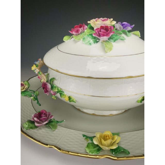 Vintage Tureen and Tray in Porcelain with Applied Flowers by Raynaud, 1960s For Sale - Image 13 of 18