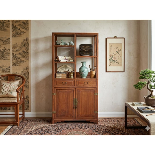 Vintage Brown Oriental Treasure Display Curio Cabinet Bookcase For Sale - Image 9 of 15