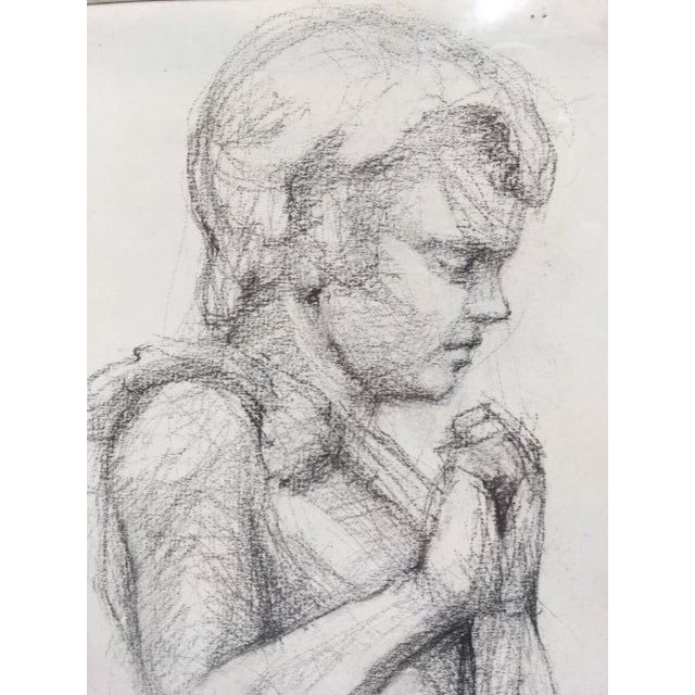 Academy Style Woman in Classical Dress Pencil Drawing. For Sale - Image 4 of 11