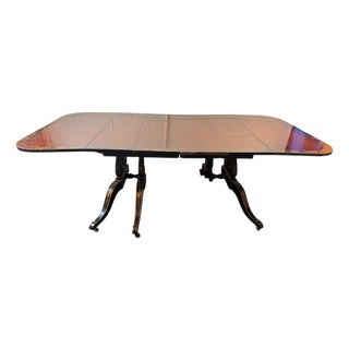 1960s Federal Style Mahogany Drop-Leaf Dining Table With Banded Inlay & Two Leaves – In the Style of Union National For Sale