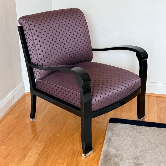 Sally Sirkin Lewis for J. Robert Scott Art Deco Chair Postmodern Art Deco Revivial chair with black laquered frame and...