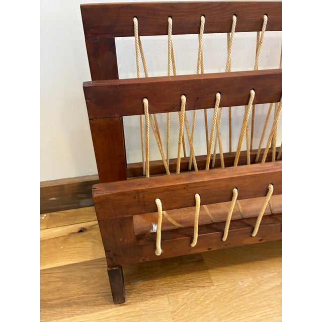 Vintage Danish Modern Style Wood Magazine Rack With Rope Lacing For Sale - Image 4 of 11