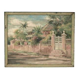 Vintage Painting of Duke Street Kingston Jamaica by s.h. Geer For Sale