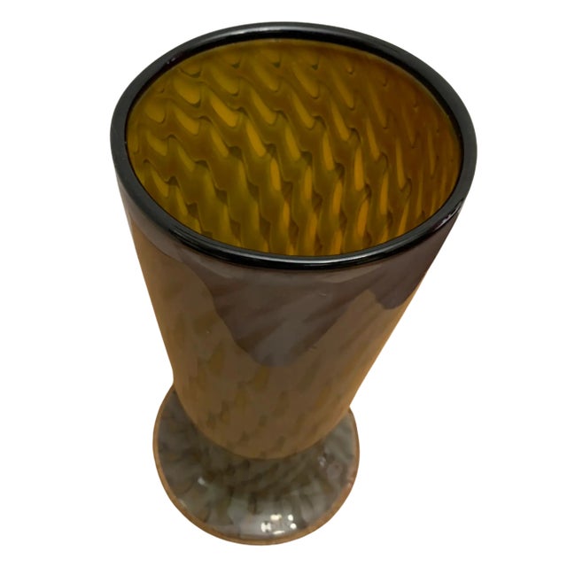 2003 Inferno Art Glass Cylindrical Brown Vase For Sale - Image 9 of 12