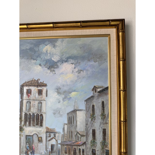 Wood R. Pissarro European Canal Scene Oil on Canvas Painting - Framed For Sale - Image 7 of 13