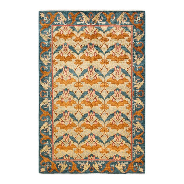 Arts & Crafts Hand Knotted Area Rug, Green - 6' 2" x 9' 5" For Sale - Image 9 of 9