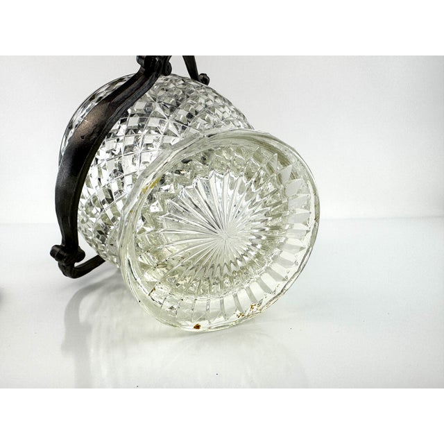 Vintage Cut Glass Ice Bucket With Pewter Lid and Swing Handle Barware For Sale - Image 11 of 11