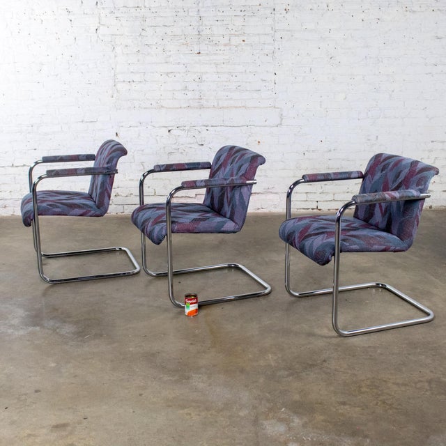 Late 20th Century Modern Set of 3 Armchairs W/Chrome Tube Cantilever Frames Style of Steelcase For Sale - Image 17 of 18