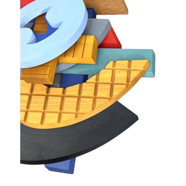 John Okulick, Large Abstract Wood Sculpture Colorful Wooden Painting John Okulick Wall Hanging For Sale - Image 11 of 18