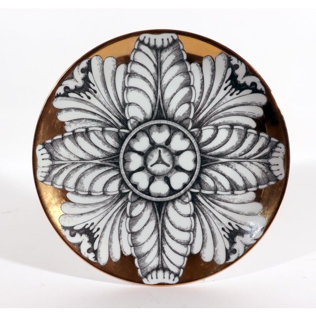 Mid-Century Modern Vintage Set of Six Piero Fornasetti Porcelain Rosoni Pattern Plates Depicting Rosettes For Sale - Image 3 of 10