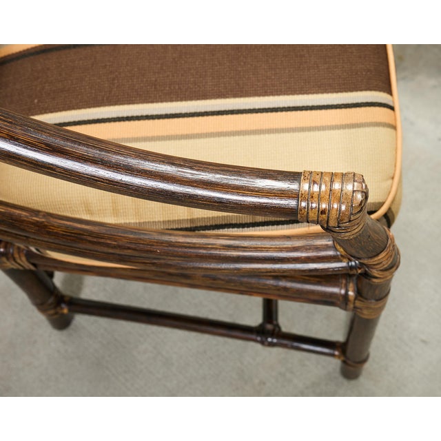 Late 20th Century Set of Four McGuire Rattan Target Upholstered Dining Armchairs For Sale - Image 5 of 18