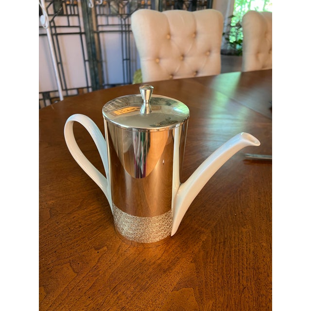 White 1970s White Ceramic Creamer Cup With Silverplate Cover For Sale - Image 8 of 8
