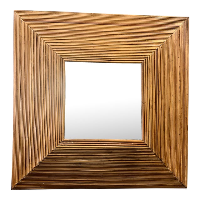 Italian Faceted Rattan Mirror by Vivai Del Sud, Italy, 1970's For Sale