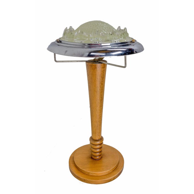 French Art Deco Table Lamp in Beech, Chrome and Glass, 1930s For Sale - Image 3 of 7