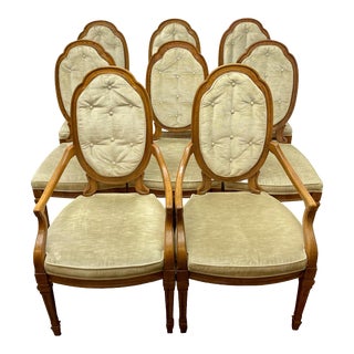 Vintage Heritage Traditional Tuscan Walnut Cushioned Dining Chairs - Set of 8 For Sale