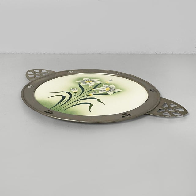 German Art Deco Tray in Ceramic and Metal with Flowers, 1930s For Sale - Image 3 of 16