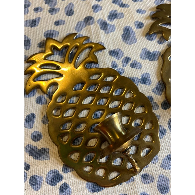 Metal 1970s Pair of Southern Brass Pineapple Candle Sconces For Sale - Image 7 of 10