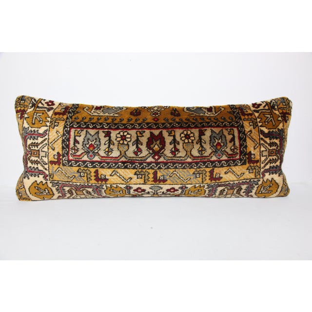 Late 20th Century Vintage Turkish Handknotted Rug Lumbar Pillow Cover -16'' X 40'' For Sale - Image 5 of 11