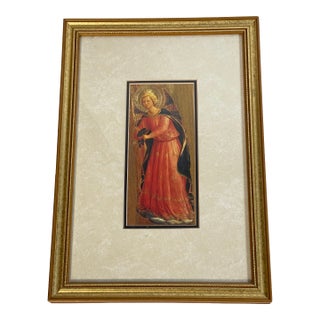 Rafaelite Angel Vintage Chromolithograph in Gold Frame For Sale