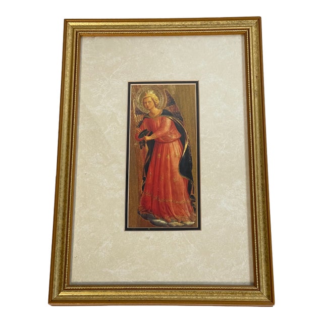 Rafaelite Angel Vintage Chromolithograph in Gold Frame For Sale