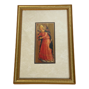 Rafaelite Angel Vintage Chromolithograph in Gold Frame