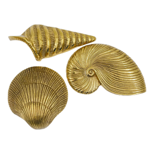 Mid 20th Century Brass Sea Shells Wall Hangings or Tabletop Décor - Set of 3