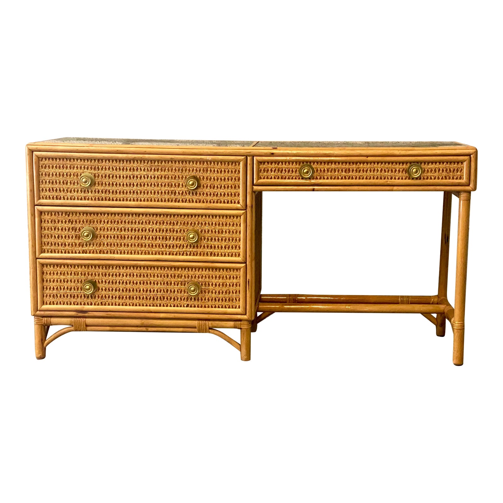 Vintage Coastal Woven Rattan Desk With Attached Chest of Drawers Chairish