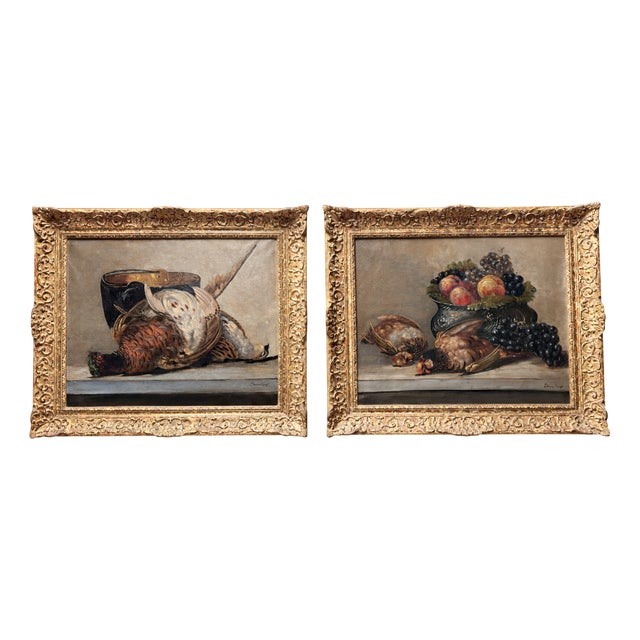 Chevalard, Still Lifes with Game and Fruit, 1940s, Oil on Canvases, Set of 2 For Sale