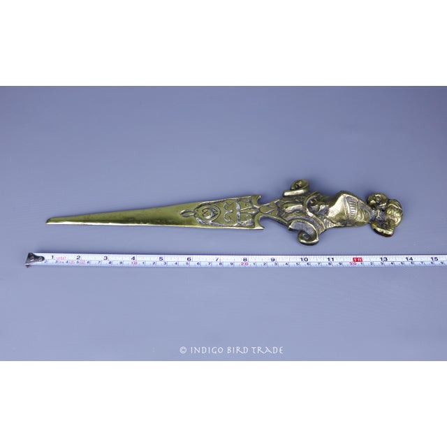 English 19th Century Antique Brass Knight in Armor Dagger Letter Opener For Sale In Greenville, SC - Image 6 of 6