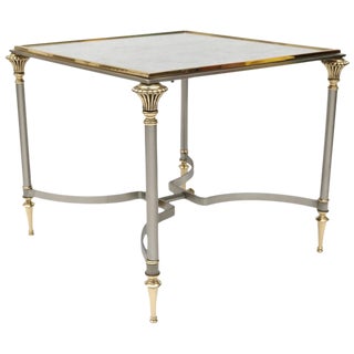 Maison Jansen Style Side Table in Brass, Satin Steel and Mirror For Sale