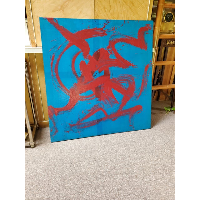 1960s Mid Century Modern Vintage Signed Abstract Painting For Sale - Image 4 of 10
