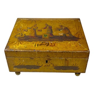 19th Century English Chinoiserie Regency Pinwork Work Box For Sale