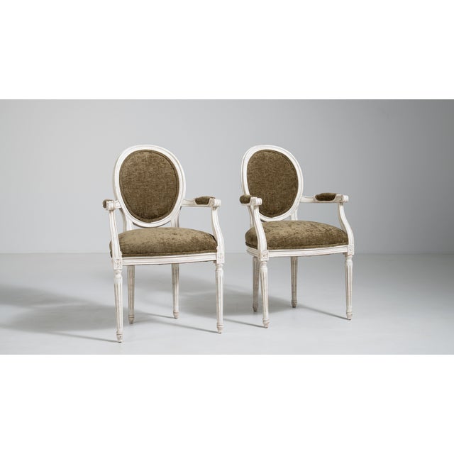 Wood Pair of Louis XVI Upholstered Armchairs, Neoclassical Style, France, 20th Century For Sale - Image 7 of 18