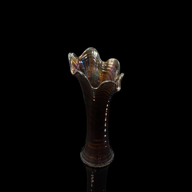 Mid Century Decorative Carnival Glass Vase For Sale - Image 9 of 13