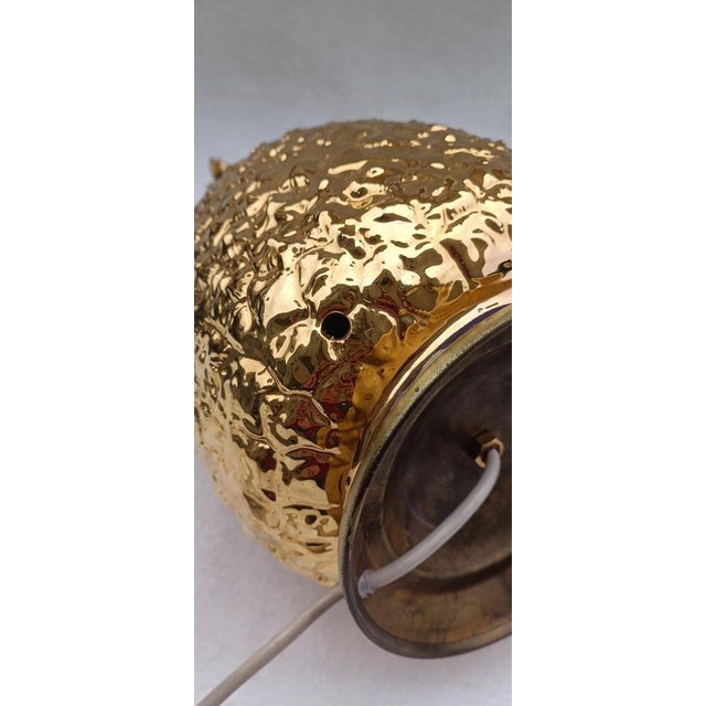 Metal Golden Ceramic Pineapple Table Lamp, 1970s For Sale - Image 7 of 11