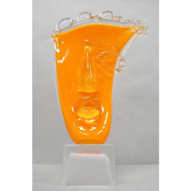 Orange Late 20th Century Ion Tamaian Postmodern Orange Blown Art Glass 20" Large Abstract Face Sculpture For Sale - Image 8 of 18