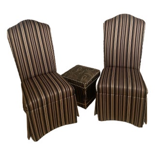 Custom Upholstery Accent Chairs and Ottoman Set- 3 Pieces For Sale