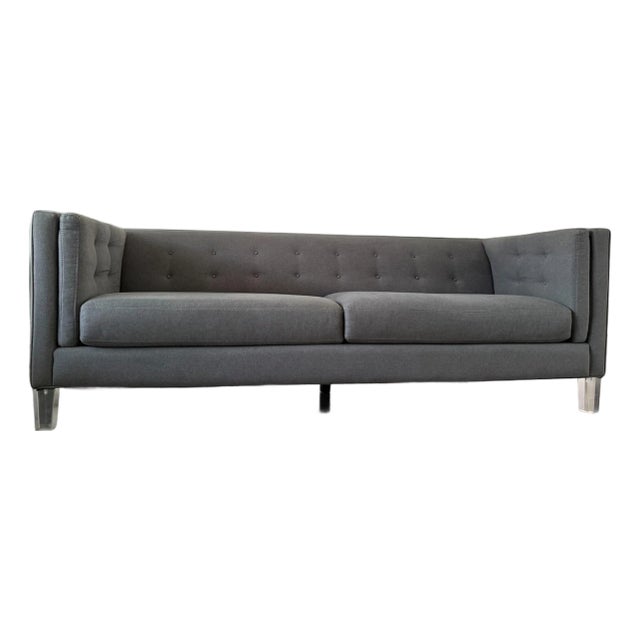 Modern Grey Tufted Sofa With Acrylic Legs – For Sale