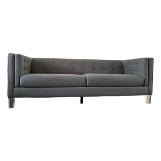 Modern Grey Tufted Sofa With Acrylic Legs – Curated & Studio-Refinished by Just Like New For Sale