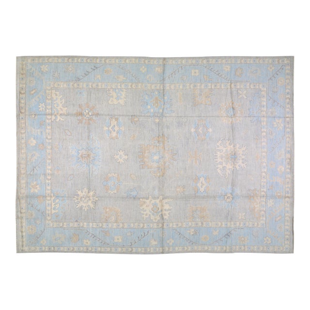 Pakistani Oushak Hand Knotted Wool Rug, 10'x14'1" For Sale