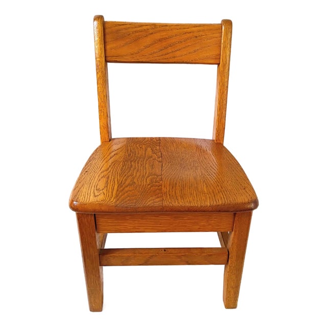Mid Century Mission Style Wooden School Chair Solid Oak Schoolhouse Kids Playroom Furniture For Sale