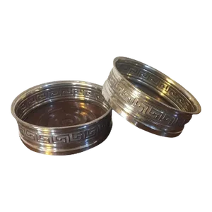 Antique Early 19th Century English Old Sheffield Silver Wine Bottle Coasters with Greek Border by Matthew Boulton - A Pair