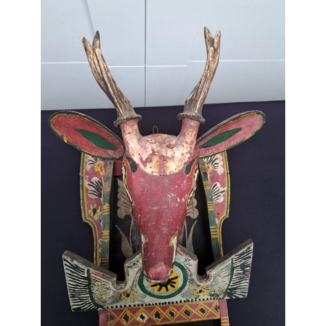 1960s Folk Art Carved and Painted Deer Head With Shelf For Sale - Image 4 of 9